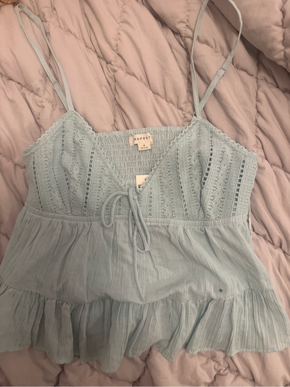 Aeropostale Pale Blue Lace Detail Tie-Front Cami